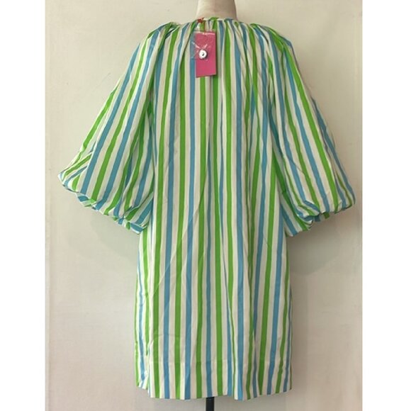 NWT RHODE PALOMA COTTON BLEND MINI DRESS IN GREEN & BLUE EDEN STRIPES SIZE XL - Picture 3 of 8